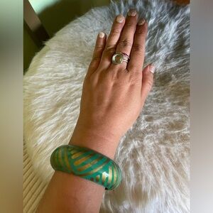 Green and gold wooden bracelet
